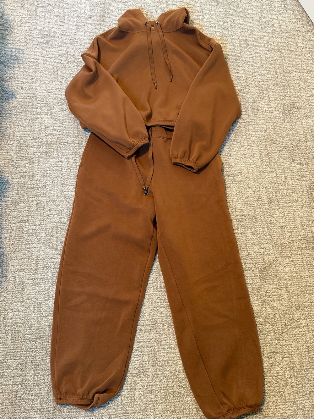 SPANX Cozy Hooded Sweatshirt and Jogger Set - Brown
